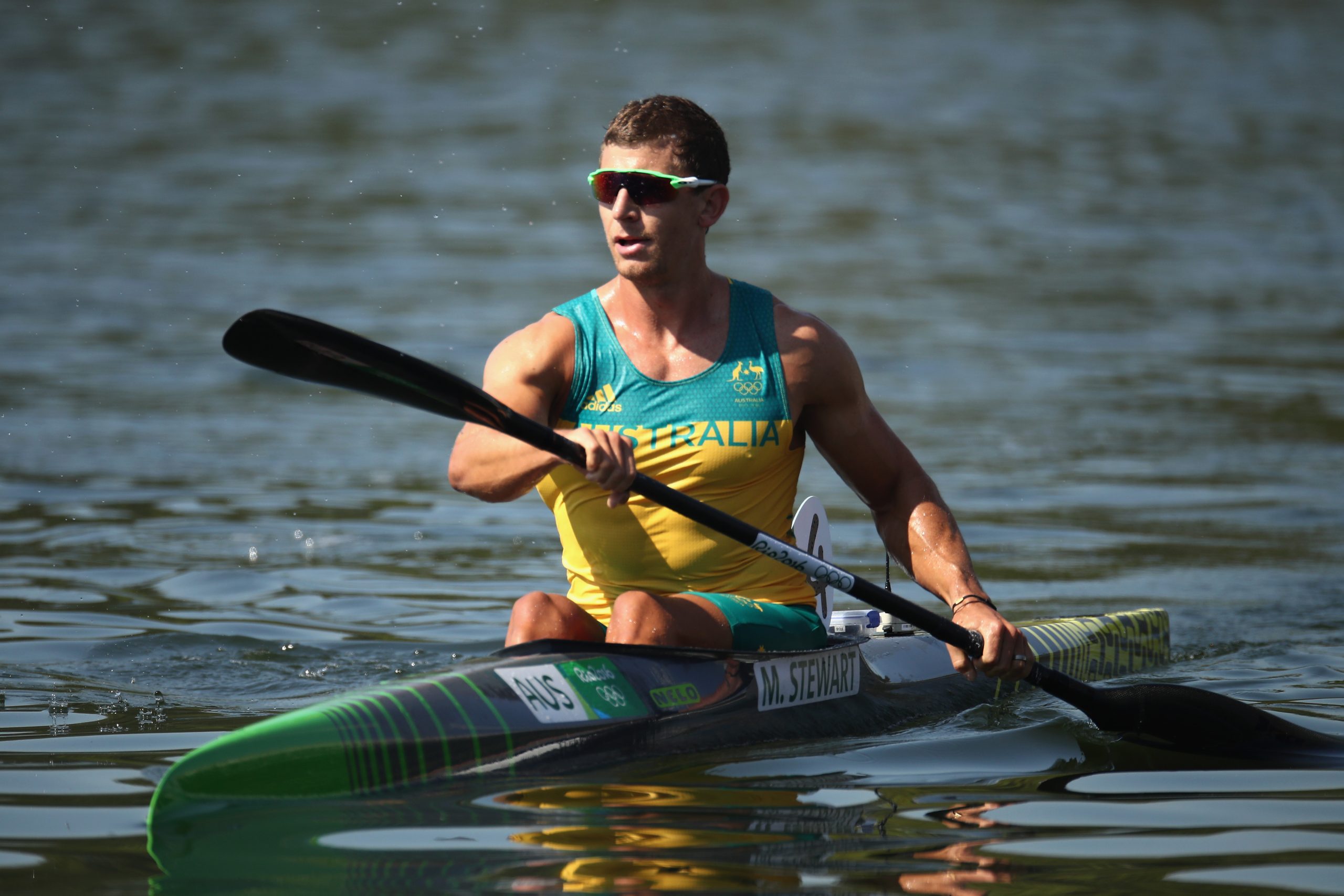 RIO DE JANEIRO, BRAZIL - AUGUST 15: Murray Stewart of Australia reacts after competing in the Canoe Sprint Men