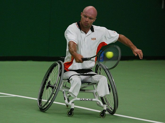 MELBOURNE - JANUARY 25: David Hall of Australia in action during the Mens Singles wheelchair tennis during the Australian Open Tennis Championships at Melbourne Park, Melbourne, Australia on January 25, 2003. (Photo by Sean Garnsworthy/Getty Images).