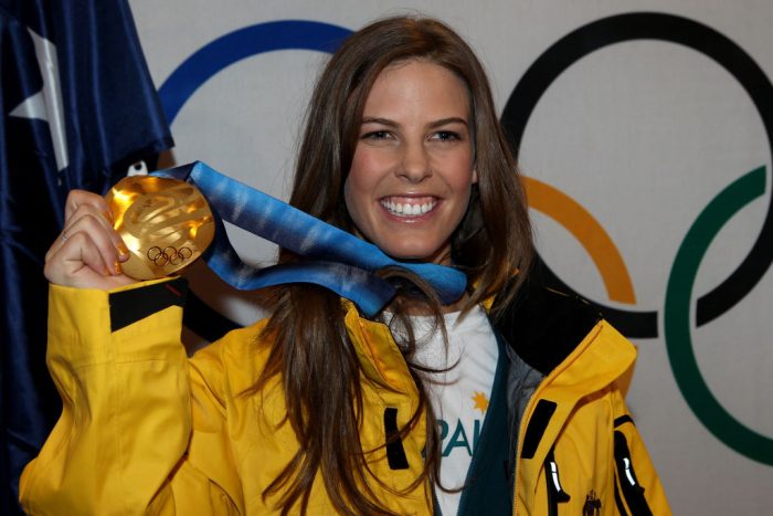VANCOUVER, BC - FEBRUARY 19: Snowboarder Torah Bright of Australia celebrates her gold medal win in the women's halfpipe at the Sheraton Wall Centre during the Olympic Winter Games on February 19, 2010 in Vancouver, Canada. (Photo by John Gichigi/Getty Images)