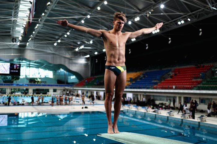 SYDNEY, AUSTRALIA - MAY 13: Australian diver Sam Fricker poses during an Australian 2020 Tokyo Olympic Games swim team portrait session at Sydney Olympic Park Aquatic Centre on May 13, 2021 in Sydney, Australia. (Photo by Cameron Spencer/Getty Images)
