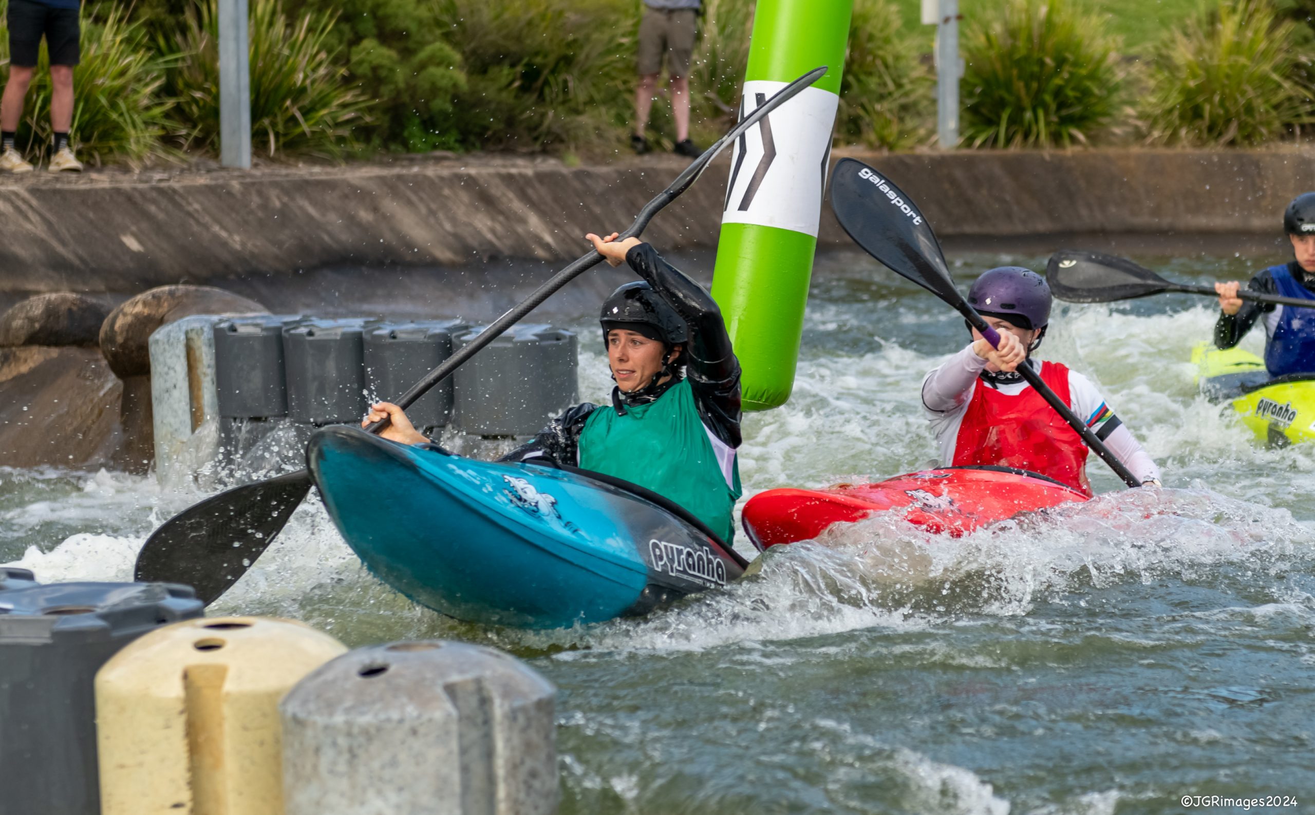 Noemie Fox wins the bronze in the women's kayak cross final at the 2024 Australian Canoe Slalom championships. Credit. JGRimages-3