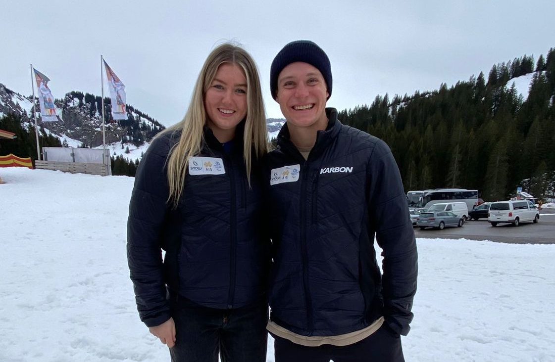 Maya Billingham and Paralympic medallist Ben Tudhope at the 2024 at the Para Snowboard World Cup in Grasgehren, Germany