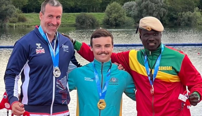 Paralympic Dylan Littlehales wins the gold medal in Para canoe sprint at the 2023 World Championships.