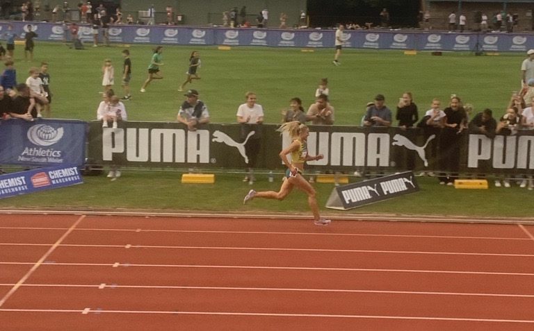 Jess Hull on her way to winning the women's 300m at the 2024 Sydney Track Classic.