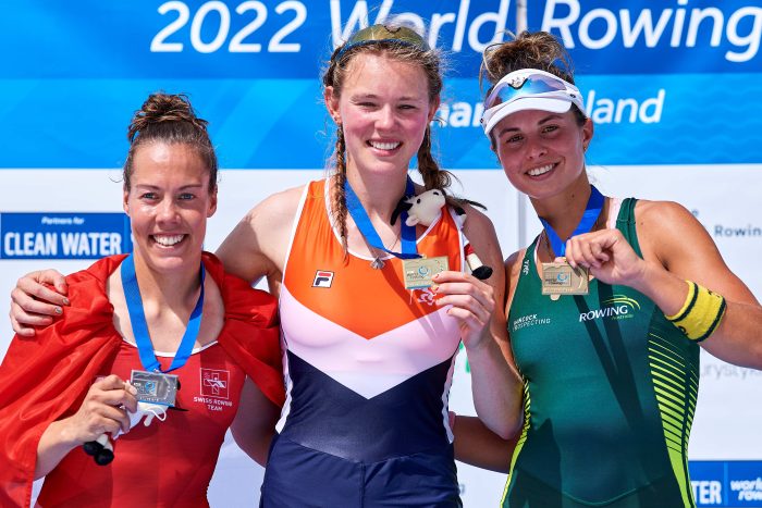 Tara Rigney wins the bronze medal in the women's single scull at the 2022 Rowing World Championships.