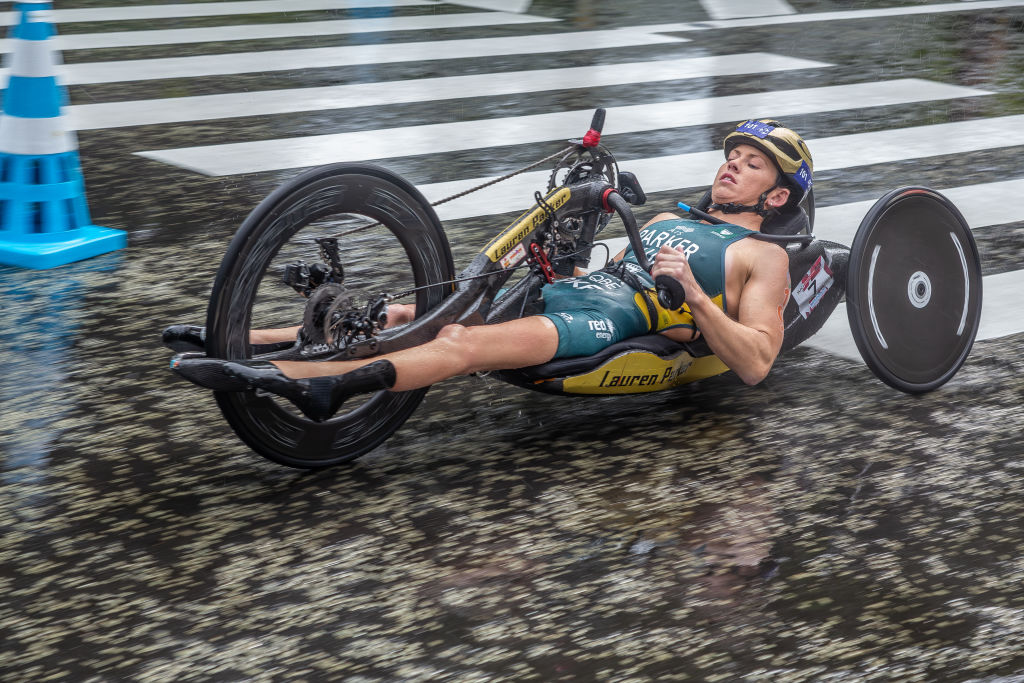 Lauren Parker H1 (Gold medal) of Australia competes during the ITU World Triathlon Para Series Yokohama Category PTWC-W on May 13, 2023 in Yokohama, Kanagawa, Japan. (Photo by Nobuo Yano/Getty Images)
