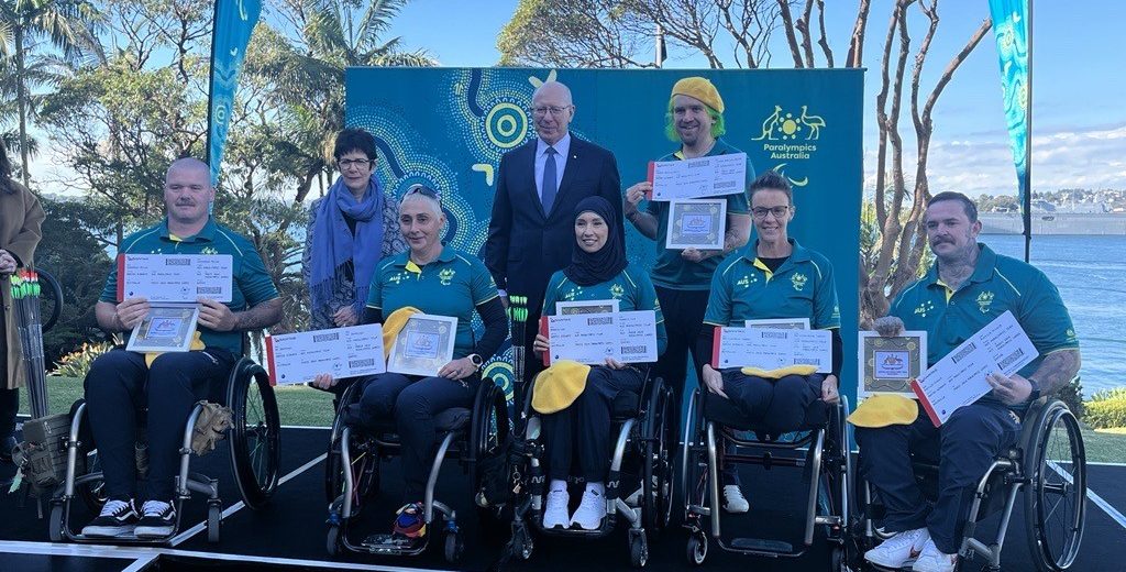 2024 Para Archer selection Jono Milne Ameera Lee with Governor General David Hurley at Admiralty House, Sydney.