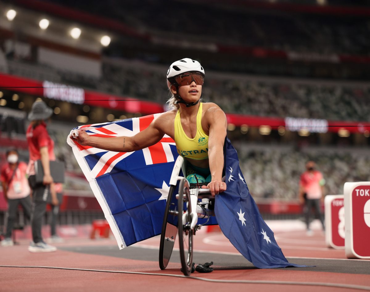 Madison de Rozario celeberating win at the Tokyo 2020 Olympics